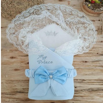 💎 Luxury Baby Swaddle Blanket with Lace & Bow – “My Princess/My Prince”