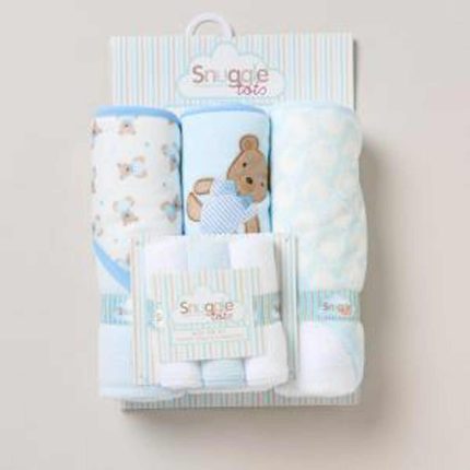 🐻💙 Snuggle Tots Hooded Towels & Washcloths 3-Pack 🛁✨