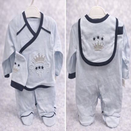 👑 Luxury Crown Baby Set – White & Navy